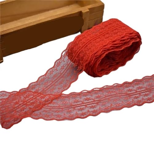 Vintage-Spitzenbordüre, 10 Yards 4,5 cm Spitzenband DIY Bekleidung Nähen Stoff Spitzenbesatz Geschenkartikel Verpackung Spitzenband(09 Red) von WEKONUMEX