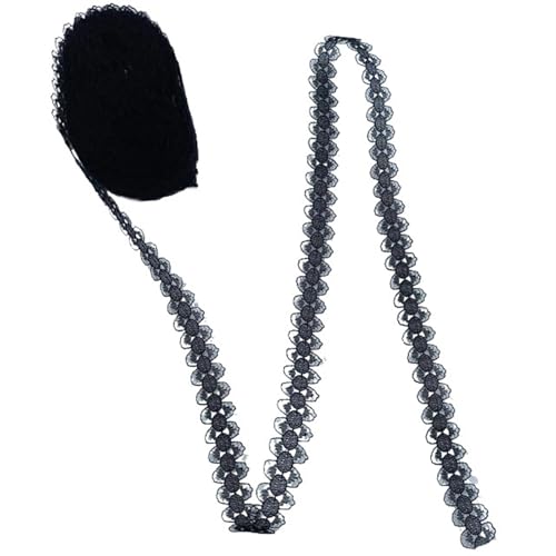 Vintage-Spitzenbordüre, 10M Spitze Bilateral Ribbon Trim Stoff bestickt Netz Breite 14MM(Black Lace) von WEKONUMEX