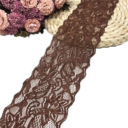 Vintage-Spitzenbordüre, Breite 8 cm elastische Spitze Nähband weiß bestickte Stretch-Spitze(Dark coffee) von WEKONUMEX