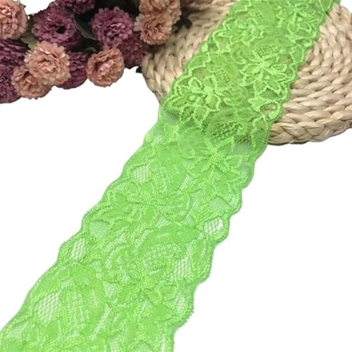 Vintage-Spitzenbordüre, Breite 8 cm elastische Spitze Nähband weiß bestickte Stretch-Spitze(Green3) von WEKONUMEX