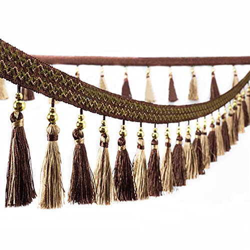 WEKONUMEX Fransenbesatz, 1 Meter geflochtene hängende Perlen Fransenbesatz for Vorhang Nähen Perlen Anhänger Nähen Trim(Dark Brown) von WEKONUMEX