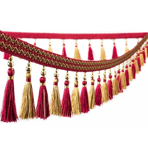 WEKONUMEX Fransenbesatz, 1 Meter geflochtene hängende Perlen Fransenbesatz for Vorhang Nähen Perlen Anhänger Nähen Trim(Rose Red) von WEKONUMEX