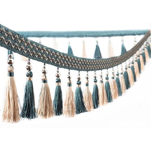 WEKONUMEX Fransenbesatz, 1 Meter geflochtene hängende Perlen Fransenbesatz for Vorhang Nähen Perlen Anhänger Nähen Trim(Turquoise) von WEKONUMEX