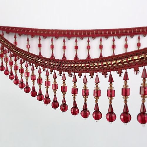 WEKONUMEX Fransenbesatz, 2 Meter geflochtene hängende Perlen Quaste Fransenbesatz Perlenband Besatz for Nähen Vorhang Tisch Sofa von WEKONUMEX