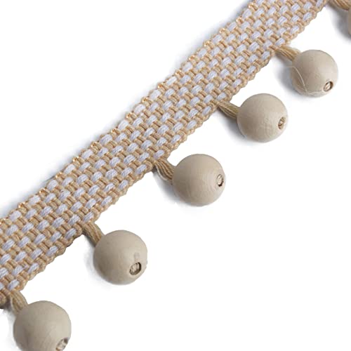 WEKONUMEX Fransenbesatz, 4 Yard Holz Perlen Geflochtene Quaste Fringe Trim Trimmen Perlen Band Band Vorhang Trim(Beige) von WEKONUMEX