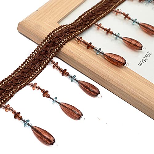 WEKONUMEX Fransenbesatz, 4 Yards Perlen Fransen Quaste Trimmen, Kristall Perlen Quaste Hängen Fransen Perlen Vorhang(Coffee) von WEKONUMEX