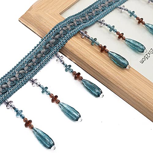 WEKONUMEX Fransenbesatz, 4 Yards Perlen Fransen Quaste Trimmen, Kristall Perlen Quaste Hängen Fransen Perlen Vorhang(Grey Blue) von WEKONUMEX
