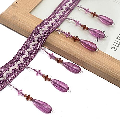 WEKONUMEX Fransenbesatz, 4 Yards Perlen Fransen Quaste Trimmen, Kristall Perlen Quaste Hängen Fransen Perlen Vorhang(Purple) von WEKONUMEX