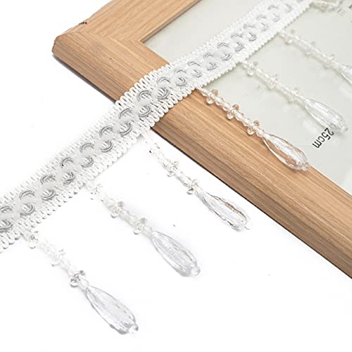 WEKONUMEX Fransenbesatz, 4 Yards Perlen Fransen Quaste Trimmen, Kristall Perlen Quaste Hängen Fransen Perlen Vorhang(White) von WEKONUMEX