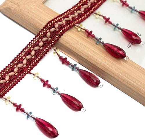 WEKONUMEX Fransenbesatz, 4 Yards Perlen Fransen Quaste Trimmen, Kristall Perlen Quaste Hängen Fransen Perlen Vorhang(Wine Red) von WEKONUMEX