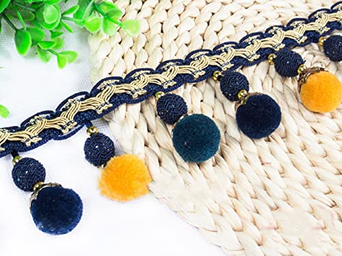 WEKONUMEX Fransenbesatz, 4 Yards Pom Bead Fringe Trim Quasten Braid Jacquard Band Nähen Spitze Trimmen(Gem Blue) von WEKONUMEX