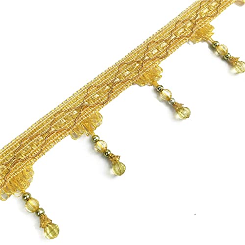 WEKONUMEX Fransenbesatz, 4 Yards europäischen Typ geflochtene Perlen hängen Ball Quaste Fringe Trimmen(Gold) von WEKONUMEX