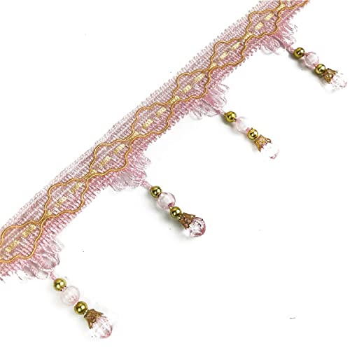 WEKONUMEX Fransenbesatz, 4 Yards europäischen Typ geflochtene Perlen hängen Ball Quaste Fringe Trimmen(Light Pink) von WEKONUMEX