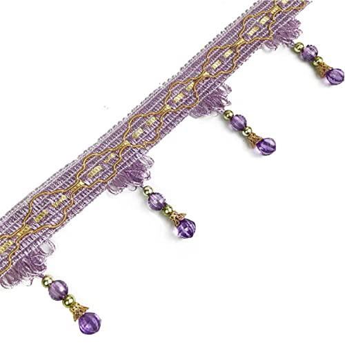 WEKONUMEX Fransenbesatz, 4 Yards europäischen Typ geflochtene Perlen hängen Ball Quaste Fringe Trimmen(Light Purple) von WEKONUMEX