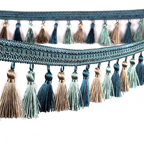 WEKONUMEX Fransenbesatz, 4 Yards gewebte hängende Quaste Dekoration Applikation Stoff Spitze Dekoration Band(Blue) von WEKONUMEX