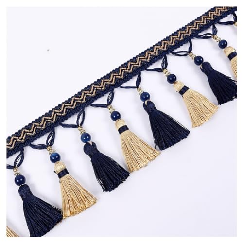 WEKONUMEX Fransenbesatz, 4 Yards handgefertigte Quastenfransenbesatz, 12 cm zweifarbige hängende Perlen Quastenfransenbesatz(Deep Blue) von WEKONUMEX