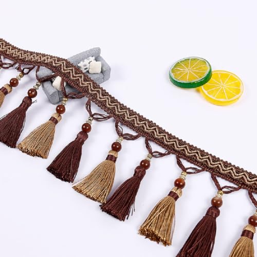 WEKONUMEX Fransenbesatz, 4 Yards handgefertigte Quastenfransenbesatz, 12 cm zweifarbige hängende Perlen Quastenfransenbesatz(Deep Coffee) von WEKONUMEX