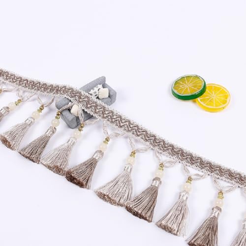 WEKONUMEX Fransenbesatz, 4 Yards handgefertigte Quastenfransenbesatz, 12 cm zweifarbige hängende Perlen Quastenfransenbesatz(Grey) von WEKONUMEX