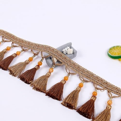 WEKONUMEX Fransenbesatz, 4 Yards handgefertigte Quastenfransenbesatz, 12 cm zweifarbige hängende Perlen Quastenfransenbesatz(Light Coffee) von WEKONUMEX