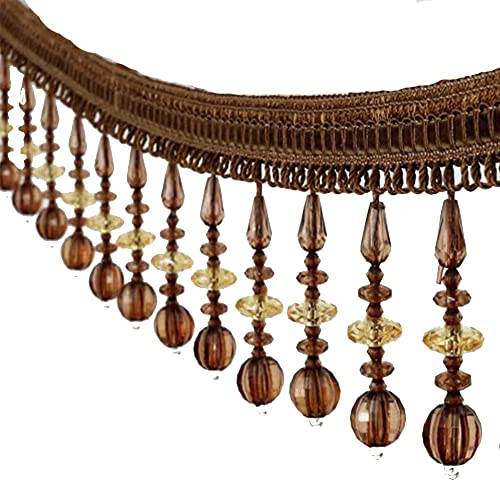 WEKONUMEX Fransenbesatz, 6yards Perlen Fringe Trimmen Vorhang Perlen Quaste Hängen Kürbis Perlen Vorhang(Coffee) von WEKONUMEX