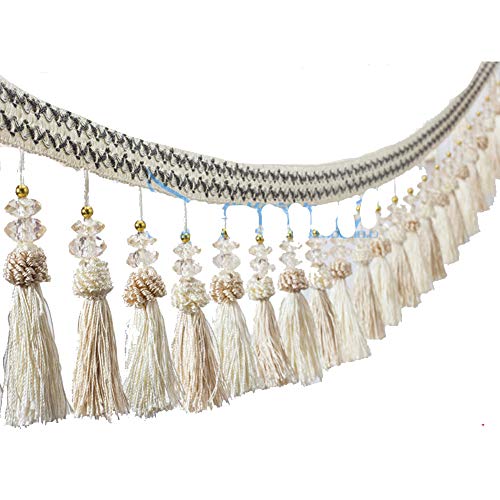 WEKONUMEX Fransenbesatz, Hängendes Kugelbesatzband for Vorhänge, geflochtene Perlenbesatzung for Lampenschirme, 2 Yards(Beige) von WEKONUMEX