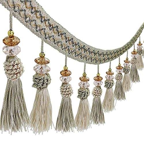 WEKONUMEX Fransenbesatz, Hängendes Kugelbesatzband for Vorhänge, geflochtene Perlenbesatzung for Lampenschirme, 2 Yards(Grey) von WEKONUMEX