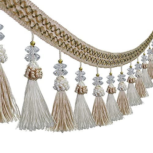 WEKONUMEX Fransenbesatz, Hängendes Kugelbesatzband for Vorhänge, geflochtene Perlenbesatzung for Lampenschirme, 2 Yards(Khaki) von WEKONUMEX
