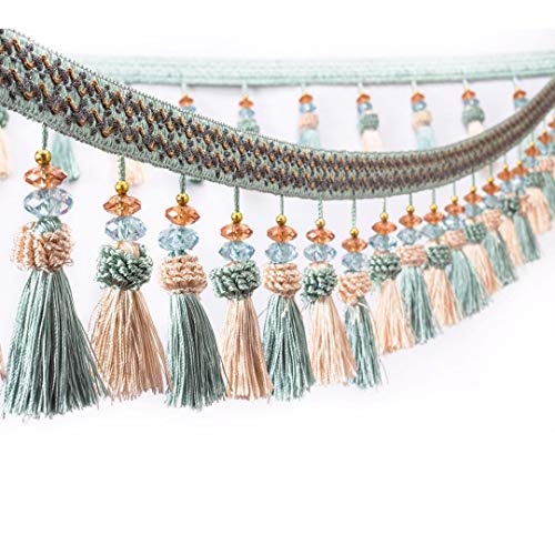 WEKONUMEX Fransenbesatz, Hängendes Kugelbesatzband for Vorhänge, geflochtene Perlenbesatzung for Lampenschirme, 2 Yards(Light Blue) von WEKONUMEX