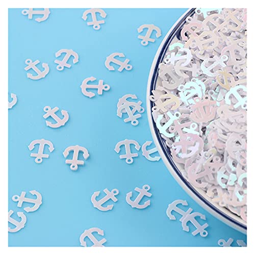 WEKONUMEX Pailletten Applique, 10 g/Los 8 mm Ankerform PVC Lose Pailletten Pailletten Nähen Handwerk Glitzer Pailletten, Z719(White) von WEKONUMEX