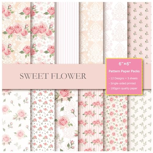 WEKONUMEX Scrapbook-Papier, 6"x 6" Floral 36 Blatt einseitiges Papier mit Rosenblütenmuster, 12 Designs, Hochzeitsfotoalbum-Hintergrund, DIY-Kartenherstellungszubehör WEKONUMEX Scrapbook-Papier, 6"x 6" Floral 36 Blatt einseitiges Papier mit Rosenblütenmuster, 12 Designs, Hochzeitsfotoalbum-Hintergrund, DIY-Kartenherstellungszubehör von WEKONUMEX
