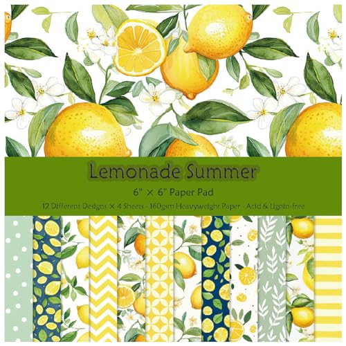 WEKONUMEX Scrapbook-Papier, 6 x 6 Zoll, 48 Blatt Papierpackung mit Zitronenmuster, einseitiger Karton mit coolem Sommermotiv for die Gestaltung von Hintergrundkarten for Fotoalben WEKONUMEX Scrapbook-Papier, 6 x 6 Zoll, 48 Blatt Papierpackung mit Zitronenmuster, einseitiger Karton mit coolem Sommermotiv for die Gestaltung von Hintergrundkarten for Fotoalben von WEKONUMEX