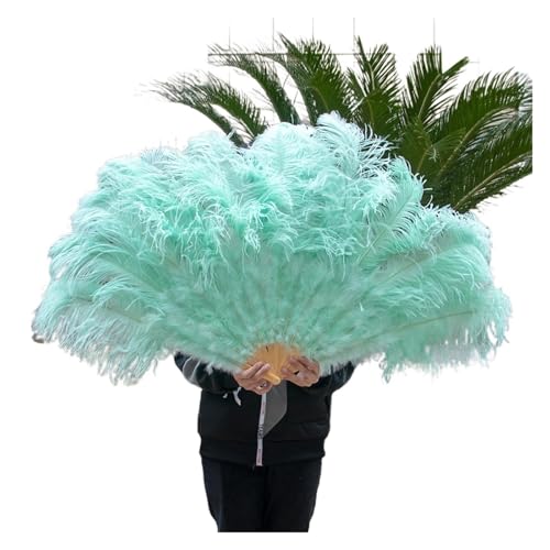 WEKONUMEX Straußen-Marabu-Feder-Handfächer, 13 Bones – Faltbarer, weicher und Flauschiger Handfächer(Mint Green) von WEKONUMEX