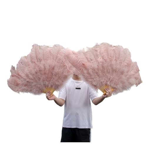 WEKONUMEX Straußen-Marabu-Feder-Handfächer, 13 Knochen-Faltfächer 100cm/130cm(Champagne,2 Pcs 100CM) von WEKONUMEX