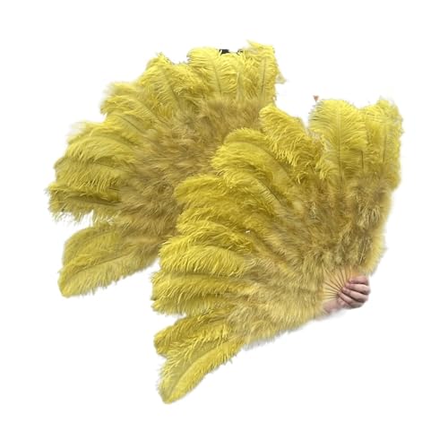 WEKONUMEX Straußen-Marabu-Feder-Handfächer, 13 Knochen-Faltfächer 100cm/130cm(Olive Green,2 Pcs 100CM) von WEKONUMEX