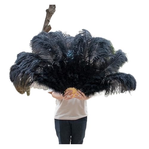 WEKONUMEX Straußen-Marabu-Feder-Handfächer, 2 Größe Retro Handheld Marabou Federn Fan Dekor 13Bones(Black,100CM 1PCS) von WEKONUMEX