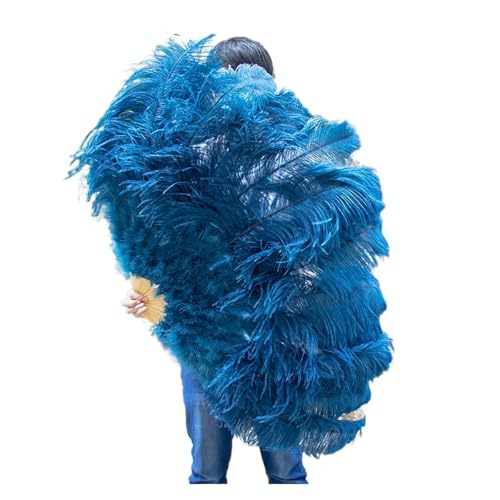WEKONUMEX Straußen-Marabu-Feder-Handfächer, 2 Größe Retro Handheld Marabou Federn Fan Dekor 13Bones(Deep Blue,130CM 2PCS) von WEKONUMEX