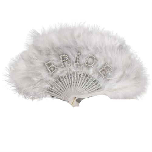 WEKONUMEX Straußen-Marabu-Feder-Handfächer, Braut Hochzeit Feder Faltfächer Weiß Kunst Handwerk Mädchen Tanz Fan Geschenk Party Feder Fächer Handheld(White) von WEKONUMEX