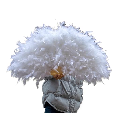 WEKONUMEX Straußen-Marabu-Feder-Handfächer, Bunte natürliche Feder Fans Karneval Alloween Leistung Party Decor Plume(White,1pcs 45 80cm) von WEKONUMEX