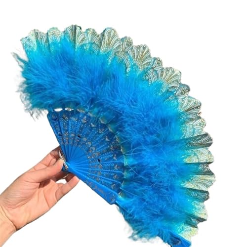 WEKONUMEX Straußen-Marabu-Feder-Handfächer, Faltbare Vintage-Feder(Blue) von WEKONUMEX