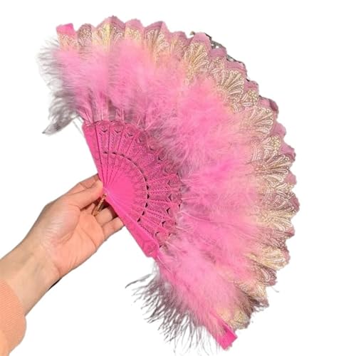 WEKONUMEX Straußen-Marabu-Feder-Handfächer, Faltbare Vintage-Feder(Pink) von WEKONUMEX