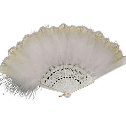WEKONUMEX Straußen-Marabu-Feder-Handfächer, Feder-Faltfächer 1pc Feder-Faltfächer(White) von WEKONUMEX