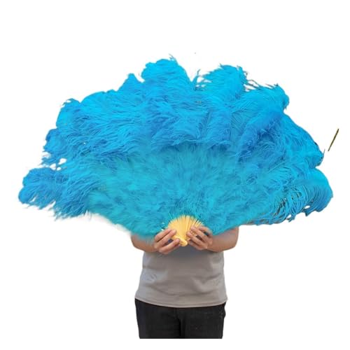 WEKONUMEX Straußen-Marabu-Feder-Handfächer, Federfächer, 100 cm lang, faltbar, Handfächer mit Federn(Blue,1PC) von WEKONUMEX