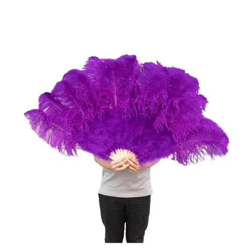 WEKONUMEX Straußen-Marabu-Feder-Handfächer, Federfächer, 100 cm lang, faltbar, Handfächer mit Federn(Purple,2PCS) von WEKONUMEX