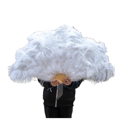 WEKONUMEX Straußen-Marabu-Feder-Handfächer, Federfächer, 100 cm lang, faltbar, Handfächer mit Federn(White,2PCS) von WEKONUMEX