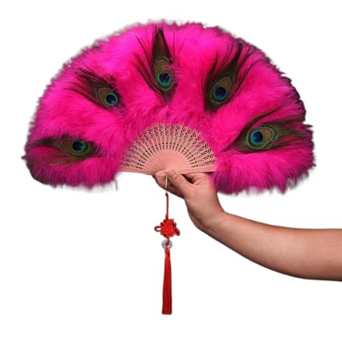 WEKONUMEX Straußen-Marabu-Feder-Handfächer, Performance-Feder-Faltfächer Tanz-Federfächer Hand-(Rose Pink) von WEKONUMEX