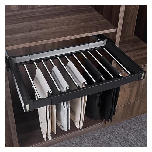 WEKONUMEX ausziehbarer hosenständer, Kleiderständer mit Schublade, for unter den Schrank, platzsparend, Schwarz, Größe 450–1200 mm(600-850mm) von WEKONUMEX