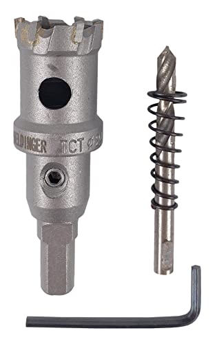 WELDINGER Lochsäge Hartmetall 24 mm für Stahl Edelstahl NE-Metall Guss mit Zentrierbohrer Auswurffeder Montageschlüssel (Bohrkrone) von WELDINGER
