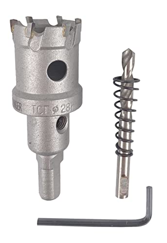 WELDINGER Lochsäge Hartmetall 28 mm für Stahl Edelstahl NE-Metall Guss mit Zentrierbohrer Auswurffeder Montageschlüssel (Bohrkrone) von WELDINGER