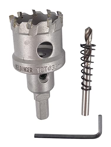 WELDINGER Lochsäge Hartmetall 36 mm für Stahl Edelstahl NE-Metall Guss mit Zentrierbohrer Auswurffeder Montageschlüssel (Bohrkrone) von WELDINGER
