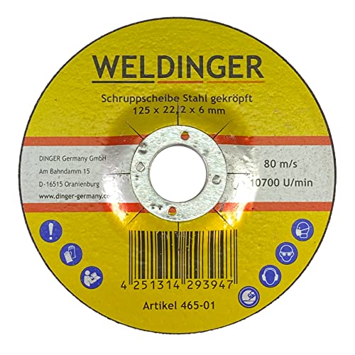 WELDINGER Schruppscheibe gekröpft 125 x 22,2 x 6 mm zum Schleifen und Anfasen von Stahl 80 m/s (1 Stück) von WELDINGER